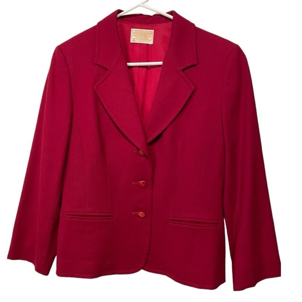 VTG Pendleton Holiday Burgundy Red Virgin Wool Blazer Sz 4